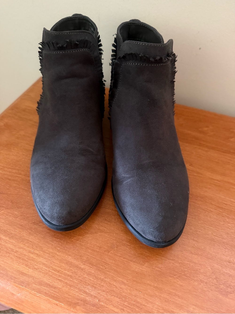 Women's Dark Grey Suede Fringe Ankle Boots